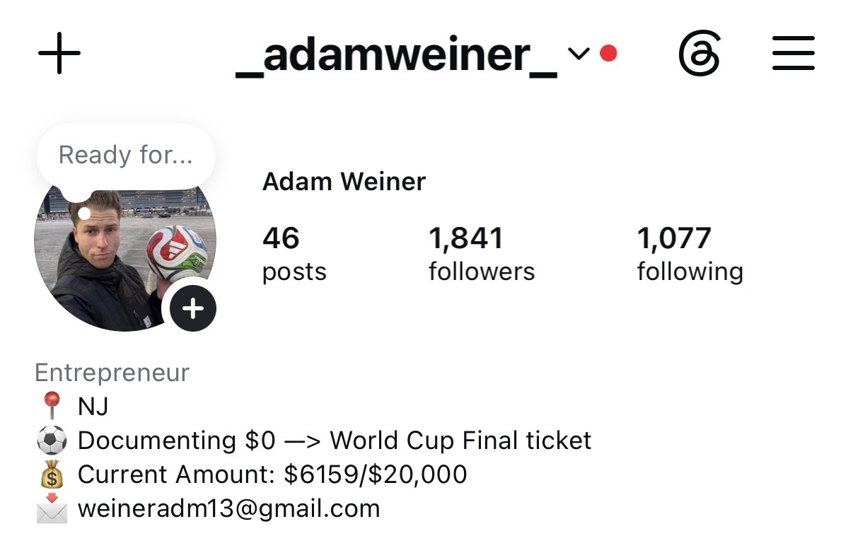 Instagram profile before — 1,841 followers