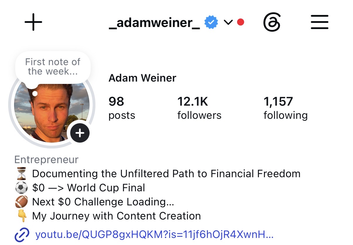 Instagram profile after — 12.1K followers